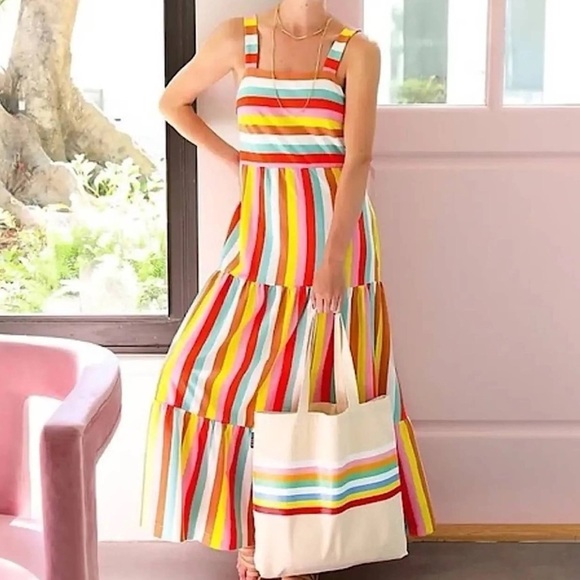 J. Crew Dresses & Skirts - J. Crew Maxi Dress Rainbow Stripe Medium 100% cotton jersey knit sundress casual
